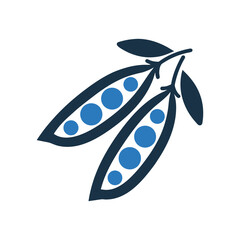 Stylized icon of two pea pods with blue peas