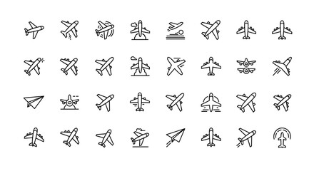 Minimalistic linear icon of a plane, a simple and vivid pictogram perfect for web and graphic design, apps, banners, social networks, and cards. This vector cartoon illustration offers a clean and