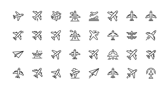 Minimalistic linear icon of a plane, a simple and vivid pictogram perfect for web and graphic design, apps, banners, social networks, and cards. This vector cartoon illustration offers a clean and