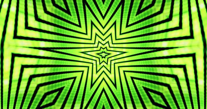 Hypnotic lemon green rotating kaleidoscope abstract tunnel art mandala seamless loop footage. Psychedelic Pattern design green abstract background.