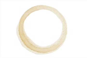 Watercolor light beige coffee stain ring forming an abstract circle shape with paint texture on transparent background