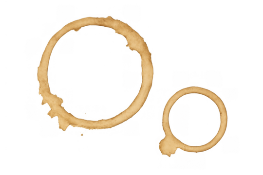 Grunge texture created by coffee cup rings and messy marks from brown liquid stains on a clear background - Powered by Adobe