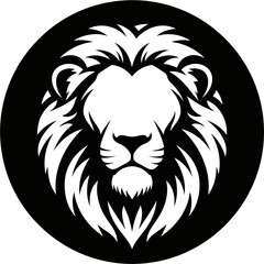 Majestic Lion Head Vector Illustration in Black and White.