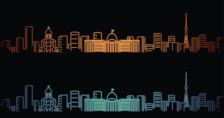Tbilisi Neon Style Simple Skyline on Dark Background