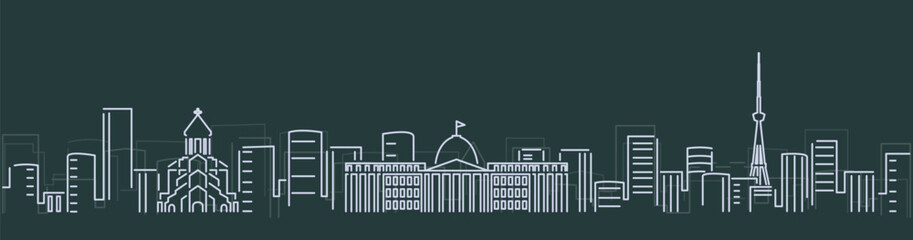 Tbilisi Simple Lines Skyline on Dark Background