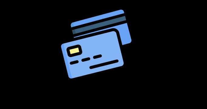 Credit Card Animated Icon in Flat Line on White Background. Business, Credit Card, Services, Debt, Money, Finance, Payment, Banking Concepts - 4K