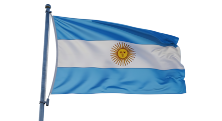 Argentina Flag Waving on a Metal Pole Against a Black Background national flag South America isolated on a transparent background