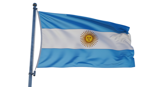 Argentina Flag Waving on a Metal Pole Against a Black Background national flag South America isolated on a transparent background