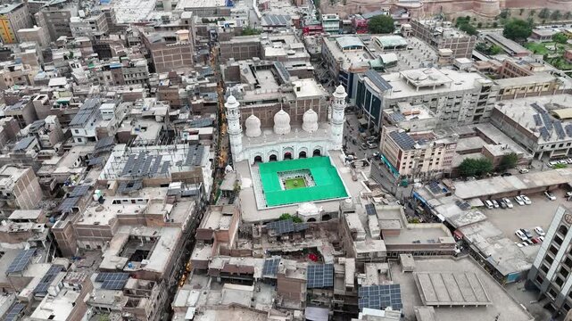Mosque Masjid Manabat Khan, Aerial Drone shot made in Peshawar Pakistan.