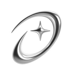 3d chrome orbit shape with glossy metallic y2k star reflecting futuristic aesthetic