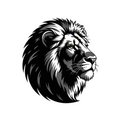 Majestic lion portrait showcasing strength and regal presence in monochrome.
