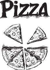 Black and white retro pizza poster, color can be added