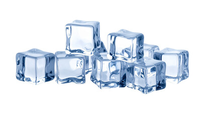 Ice cubes reflecting light, cold transparent refreshing water
