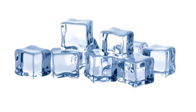 Ice cubes reflecting light, cold transparent refreshing water