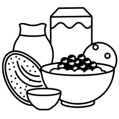 Stylized food ingredients silhouette composition isolated on white background