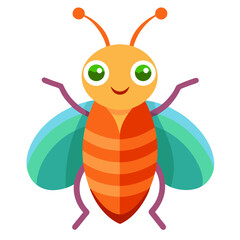 Cute cartoon orange insect with colorful wings silhouette isolated on white background