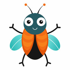 Cute cartoon ladybug character with big eyes and wings silhouette isolated on white background
