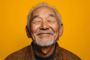 Elderly man smiling with eyes closed