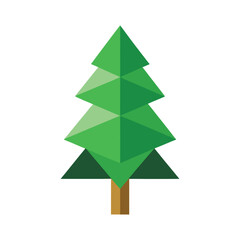 Modern geometric green fir tree illustration with brown trunk on white background