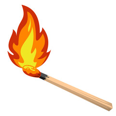 Burning Matchstick with Bright Flame Isolated on White Background, Fire and Heat Concept Vector Illustration for Safety, Energy, Danger, and Flammable Symbol Design