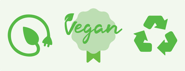 Sustainable business, renewable energy, global environment, green company, concept. Ecological sustainability, environmental protection, organization, economy, industry, health, vegan. Set, icon, vect