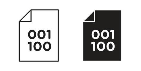 Binary code icons with simple flat and thin stroke style