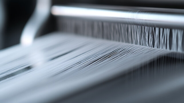 Close-up of textured white material, showcasing a uniform pattern of parallel lines and fibers. A focus on the weaving process reveals soft, refined textures with a cool light effect.