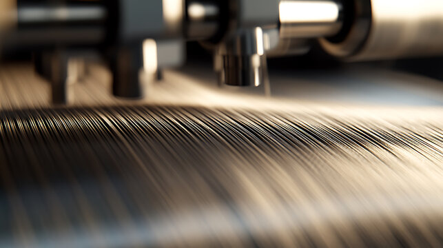 Industrial precision meets elegant design in this close-up. Smooth, linear textures create a mesmerizing abstract, reflecting light and shadow with refined grace.