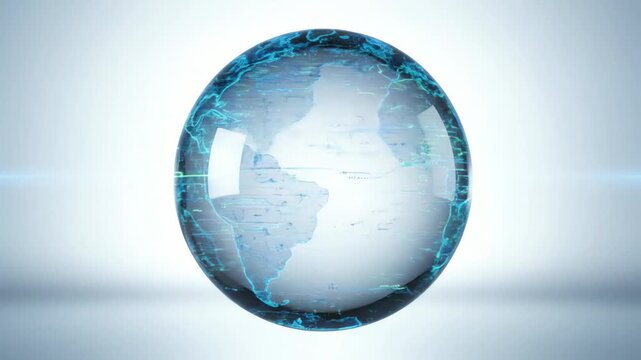 Abstract globe depicting world map with blue tones and light reflections
