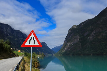 road sign in the mountains - Oldenvatnet , Norway 