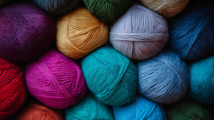 Colorful balls of wool yarn close up