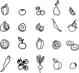 A set of doodle icons for fruits and vegetables