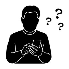 スマートフォンの操作に戸惑う男性のシルエットイラスト