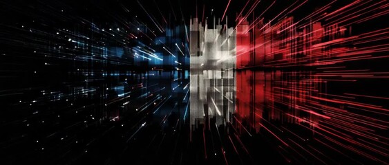 Digital French flag with glowing data streams. Represents technology, patriotism, and global connections. - Powered by Adobe