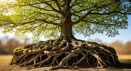 Vector tree with roots visible