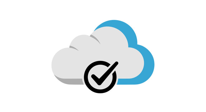Cloud computing icon with a checkmark, symbolizing data security, successful synchronization, and verified cloud storage services. This clean vector graphic is ideal for technology, business, and