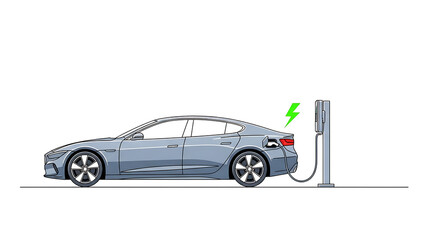 Fototapeta premium Vector electric car charging at station