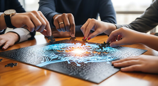 Vector puzzle pieces connecting