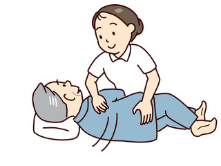 体位変換をする、側臥位