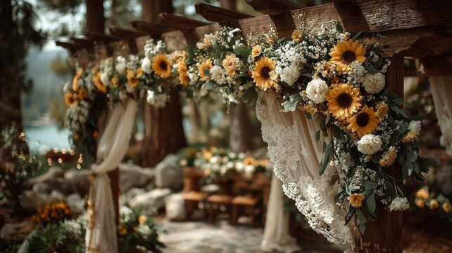 Romantic sunflower arch with rustic wedding vibe high resolution picture