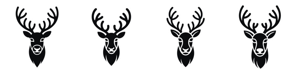 Obraz premium Christmas Reindeer Silhouette Vector Illustration – Elegant Winter Deer Head with Antlers, Festive Wildlife Design for Holiday Greeting, Seasonal Decoration, and Christmas Art