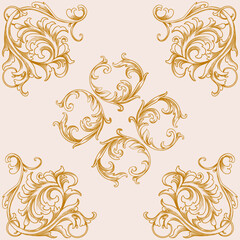 Vintage Baroque or renaissance Seamless pattern hand drawn Victorian set of ornament floral elements engraved retro flower decorative design heraldic swirls.