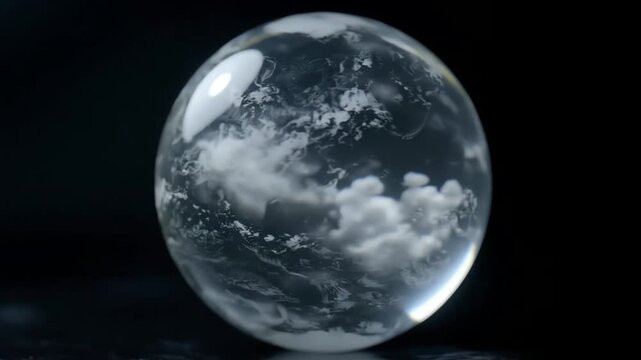 Abstract transparent globe with cloud like internal features against dark background