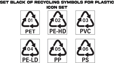 Set Black of Recycling Symbol plastic icon set