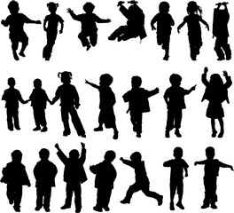 Vector silhouette girls and boys