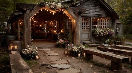 Fototapeta premium Wedding pathway with glowing lantern candles high resolution picture