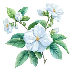 Obraz premium Jasmine Flower, watercolor painting vector, isolated on a white background.