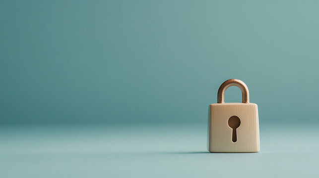 Symbolizing security with a sleek, modern lock on a serene background. Emphasizing data protection and access control with a minimalist design & calm aesthetics.