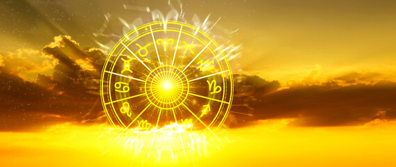 Horoscope with zodiac signs concept. astrology and money wealth concept, Astrological zodiac signs...