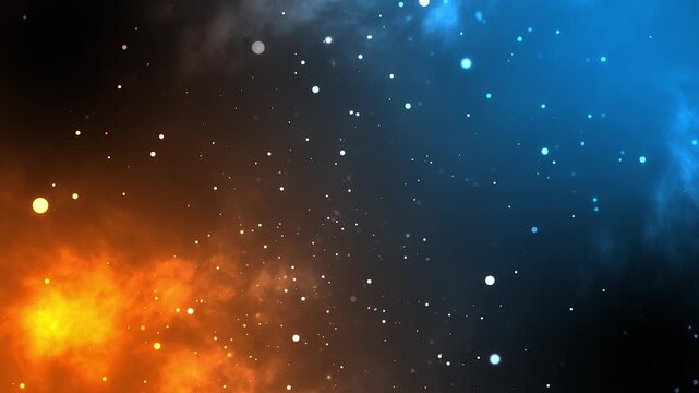 rising hot burning embers particles light seamless loop abstract cool cyan blue and orange nebula background